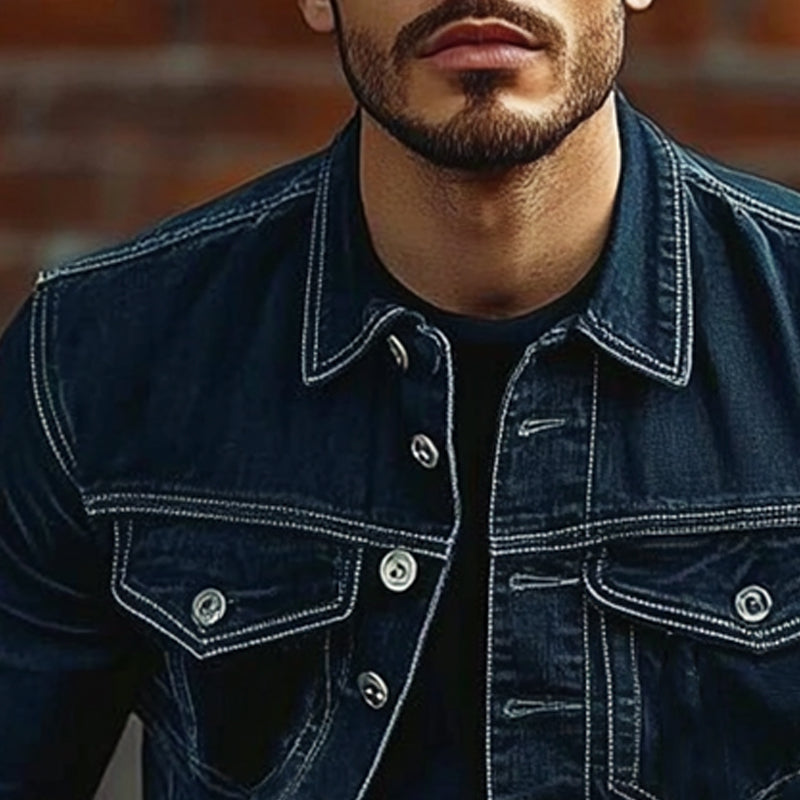 Men's Solid Color Lapel Single Breasted Denim Jacket 9909011022008