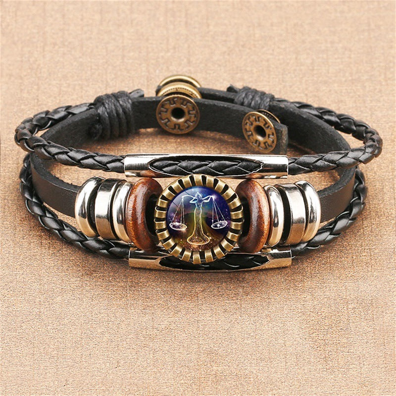 Vintage Twelve Constellations Multilayer PU Leather Bracelet 9888556613816