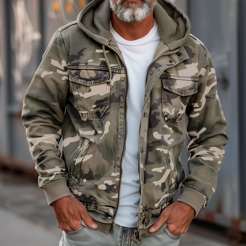 Men's Camouflage Hooded Multi-pocket Zip Cargo Jacket 9261077430456