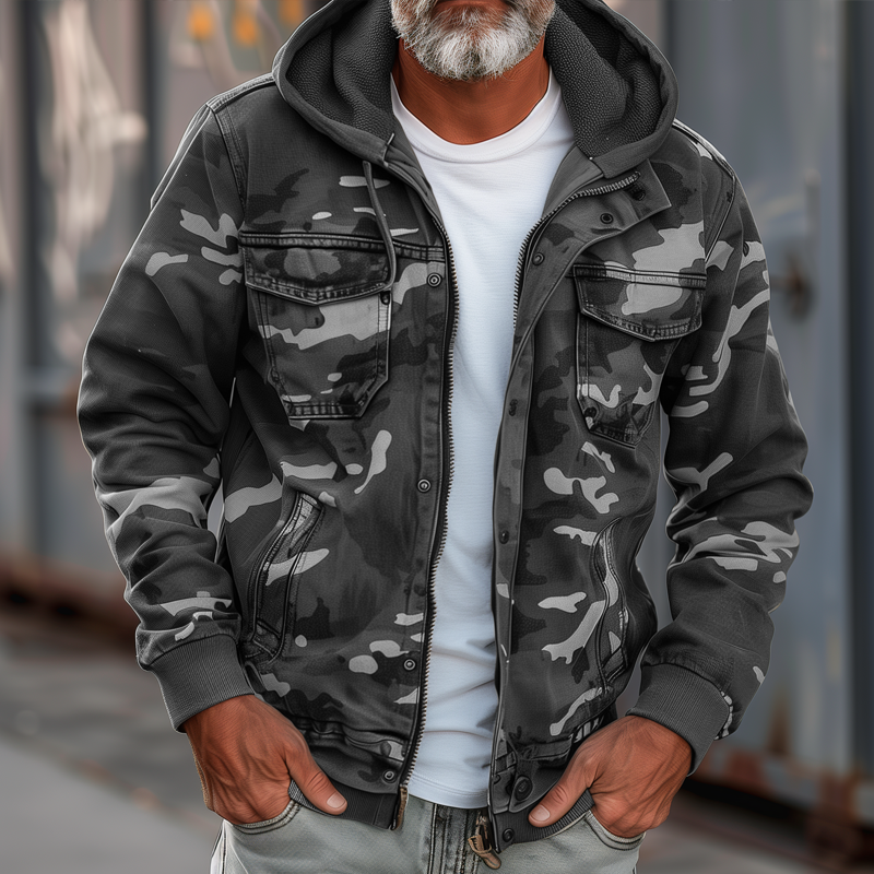 Men's Camouflage Hooded Multi-pocket Zip Cargo Jacket 9261077430456