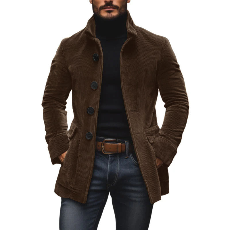 Men's Vintage Corduroy Stand Collar Single Breasted Slim Short Coat 9261100335288