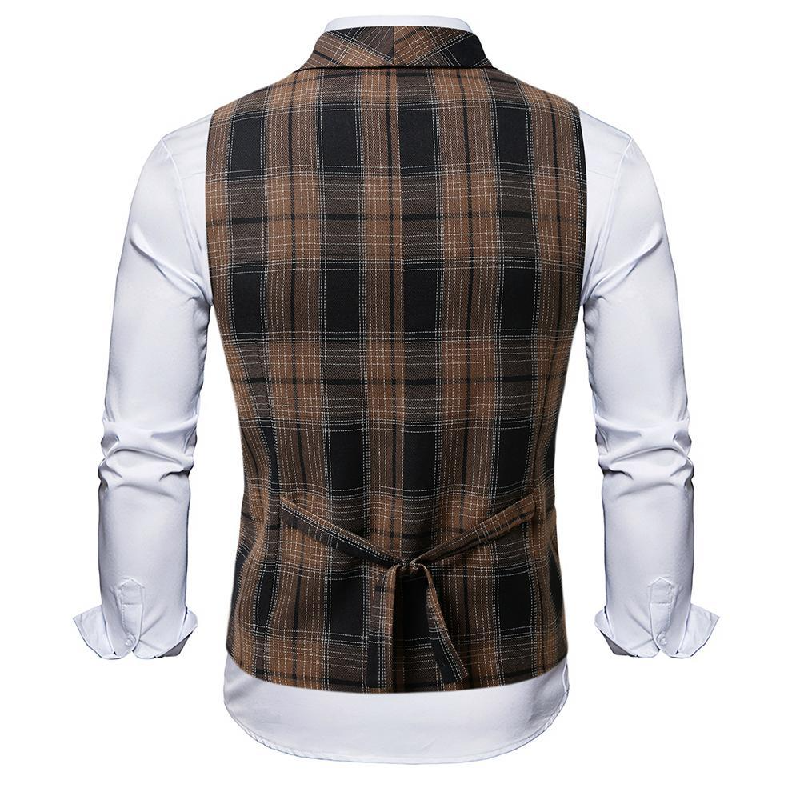 Men's Vintage Checkered Lapel Double-breasted Vest (shirt Not Included) 9906104434872