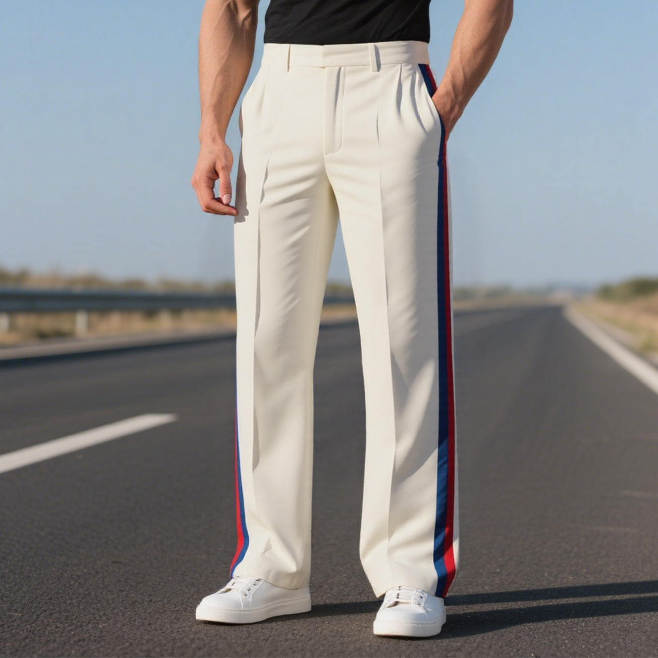 Men's Side Stripes Wide Leg Trousers 250700209