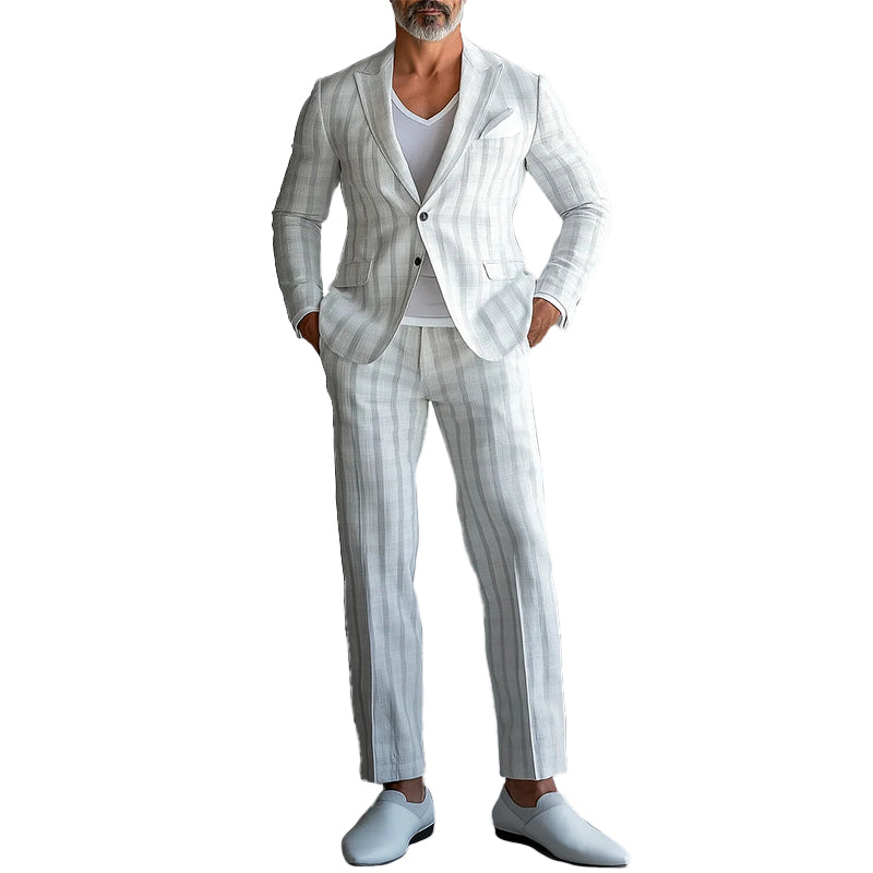 Men's Business Plaid Peaked Lapel Two Button Blazer & Suit Pants 2Pcs Set 9951401443512