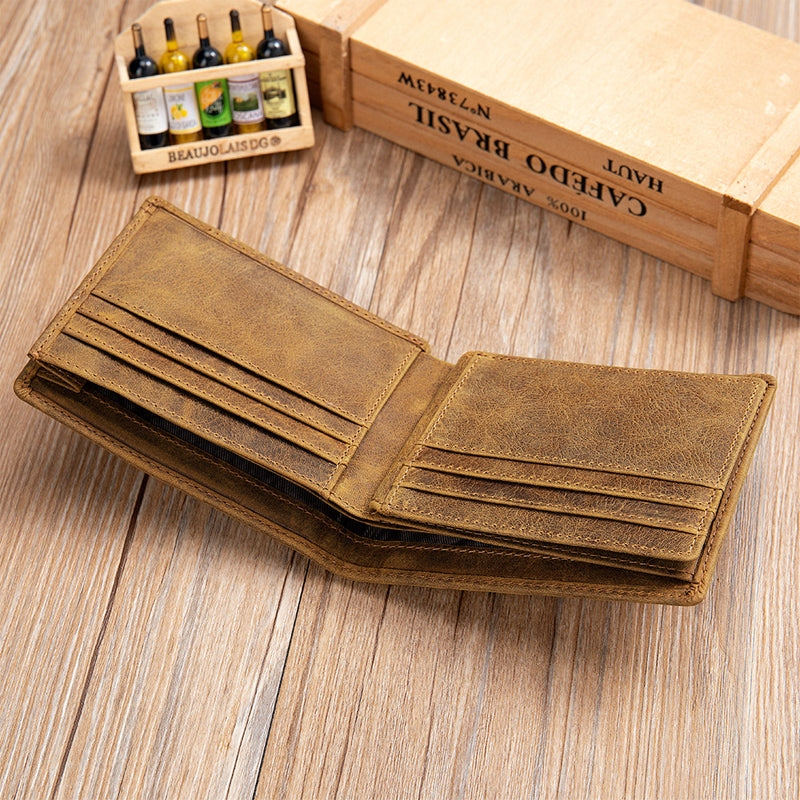 Men's Vintage Top Layer Cowhide Short Bi-Fold Wallet 9893977161912