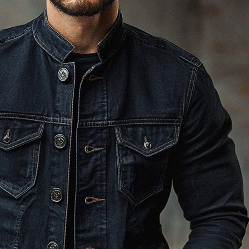 Men's Stand Collar Multi-pocket Denim Jacket 9909011415224