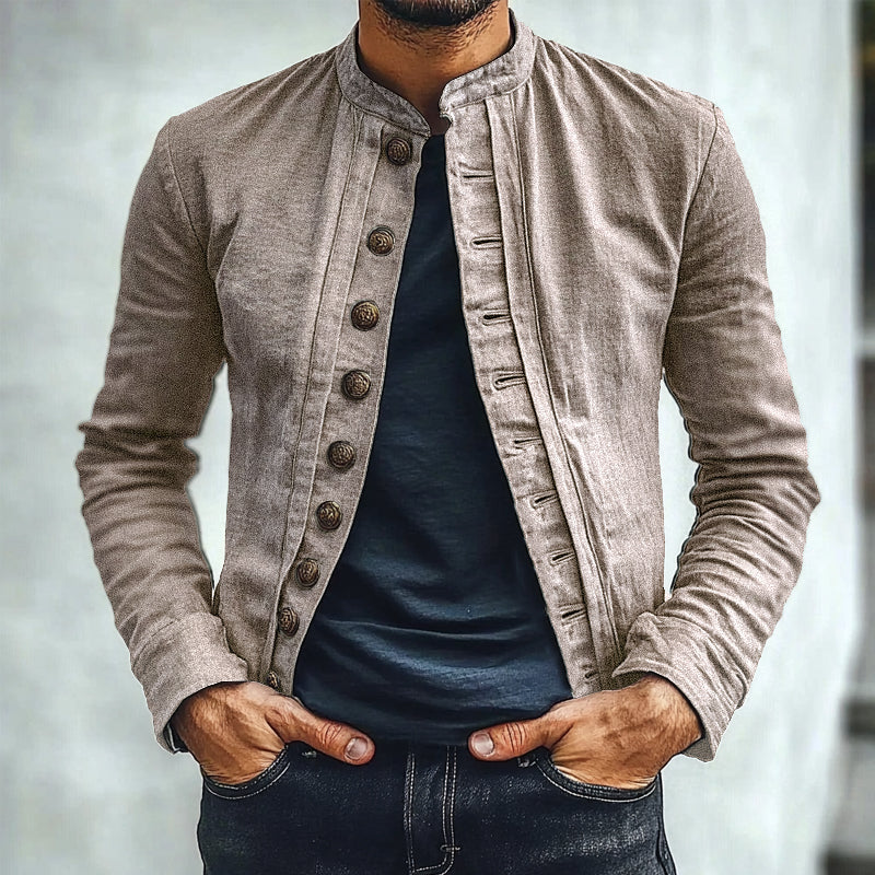 Men's Cotton and Linen Stand Collar Thin Jacket 9906102534328