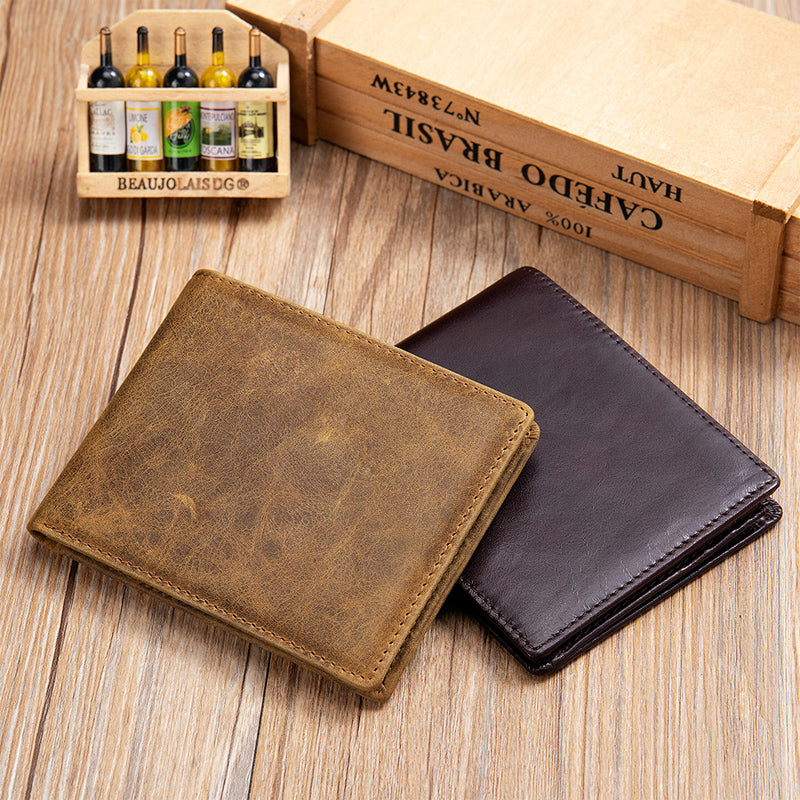 Men's Vintage Top Layer Cowhide Short Bi-Fold Wallet 9893977161912