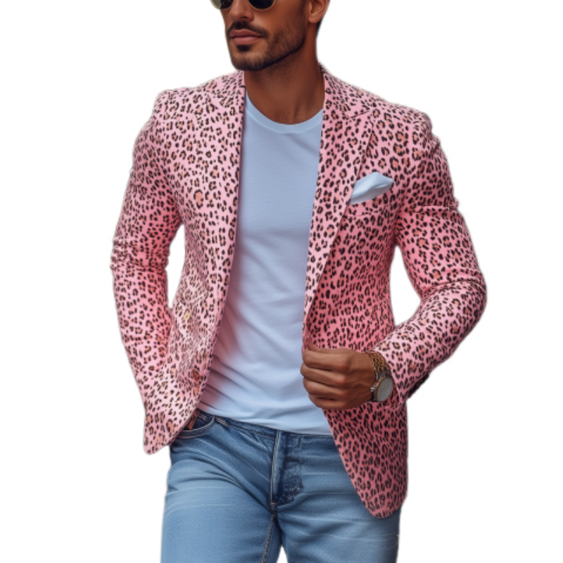 Men's Fashion Spring and Summer Leopard print Single Breasted Two Button Blazer 9911545594040