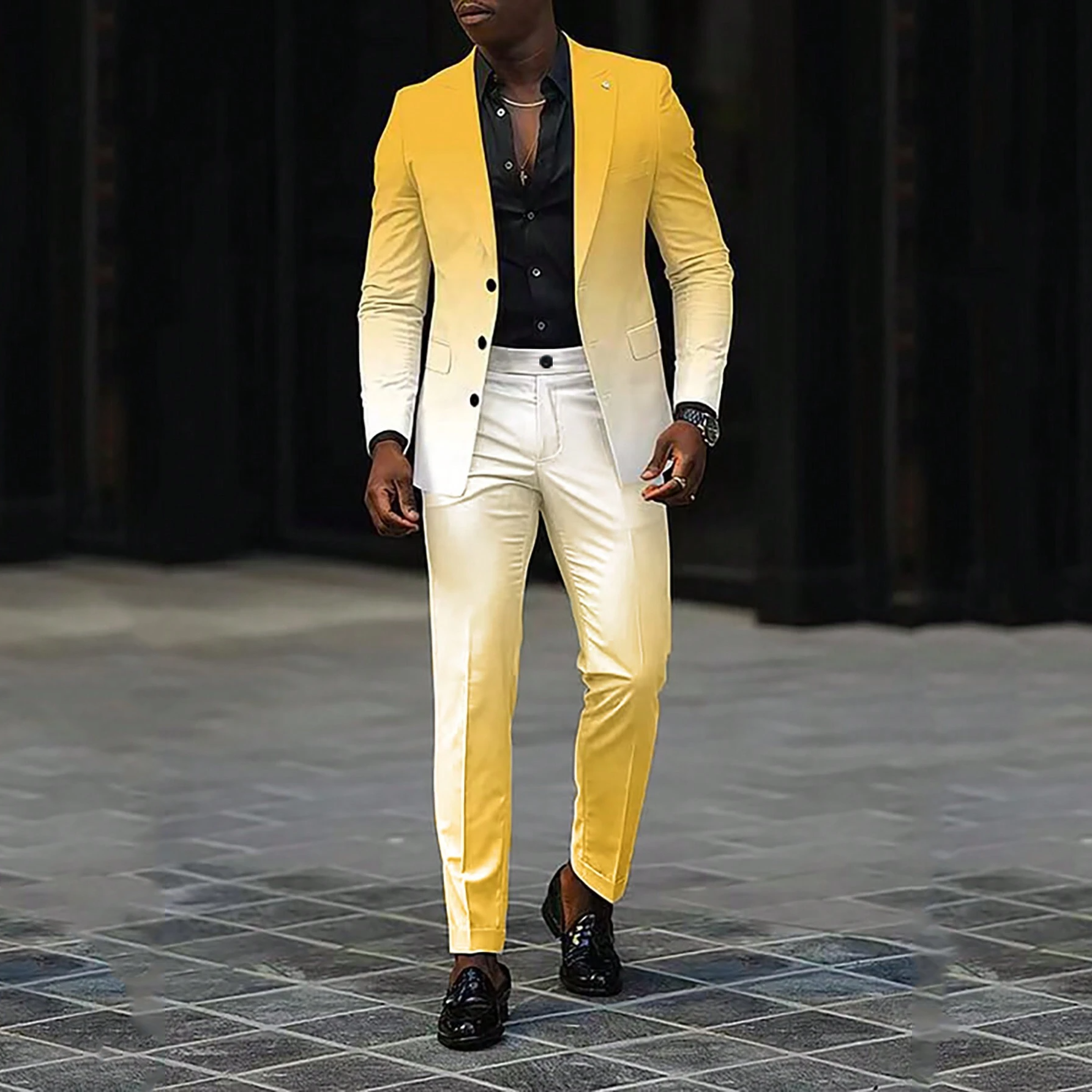 Men's Business Ombre Peak Lapel Blazer & Straight Pants 2Pcs Set 9888554778808
