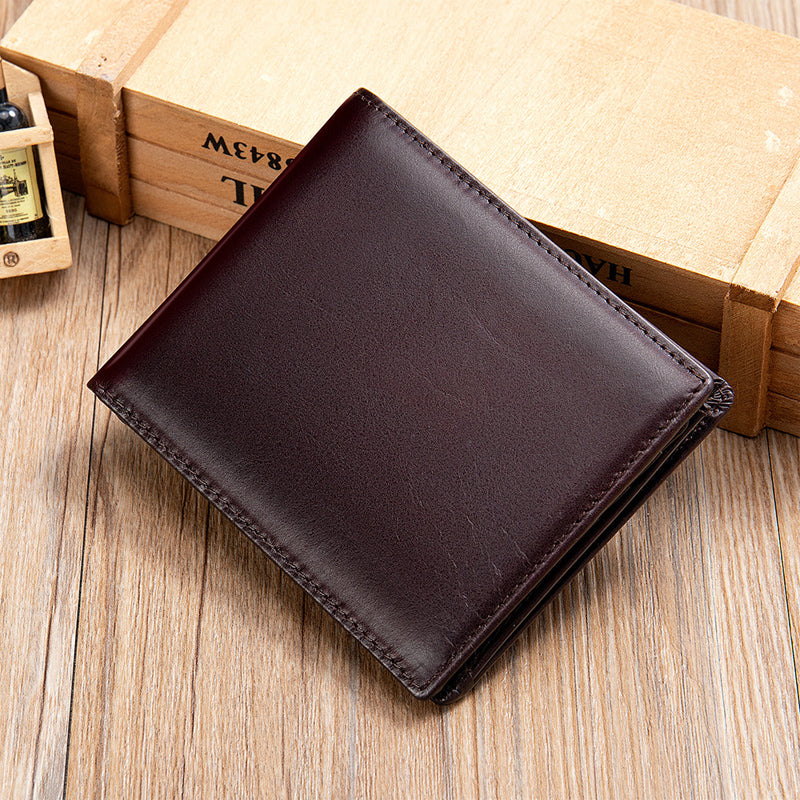 Men's Vintage Top Layer Cowhide Short Bi-Fold Wallet 9893977161912