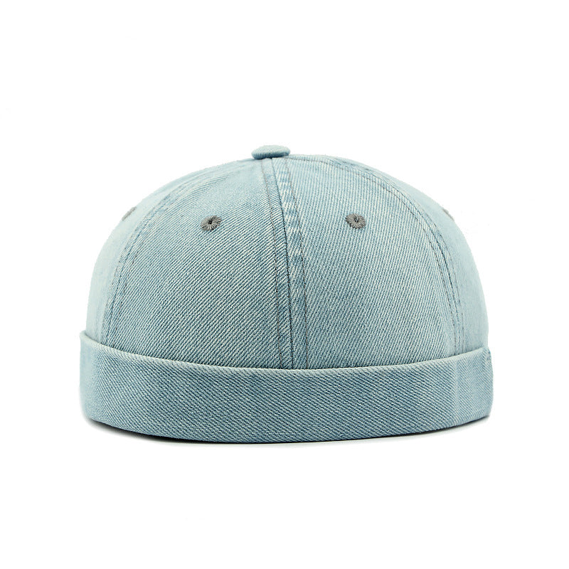 Men's Washed Denim Roll-Up Edge Docker Cap 9949457645752