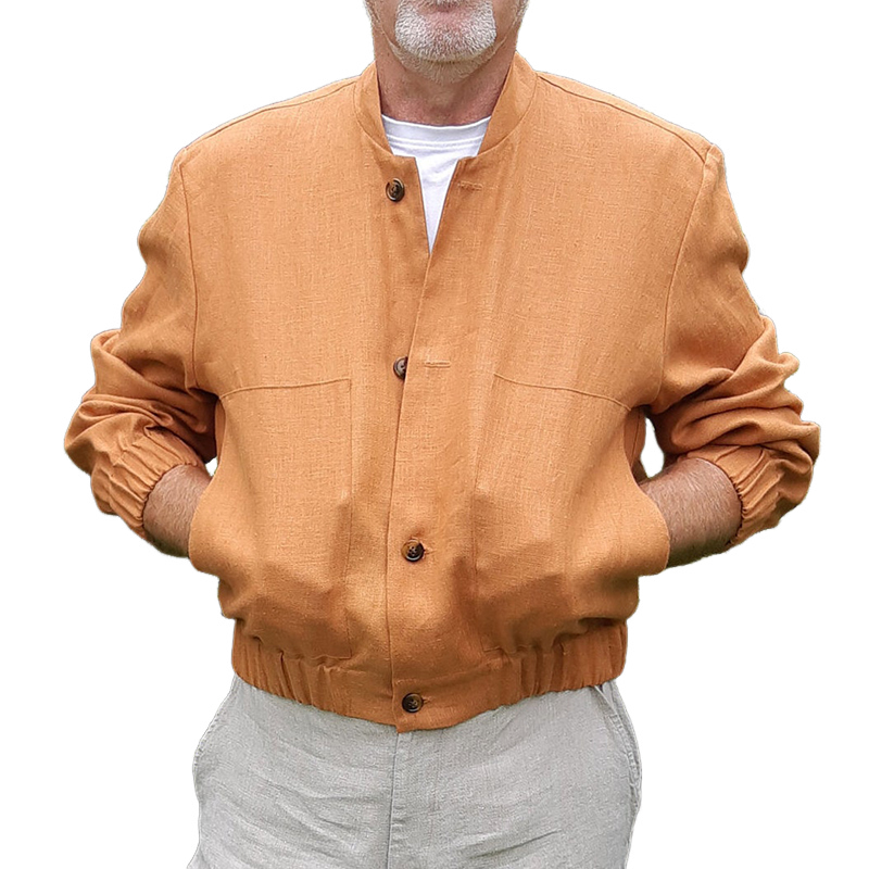 Men's Cotton and Linen Casual Baseball Collar Jacket 9893975818424