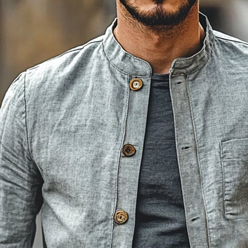 Men's Solid Cotton and Linen Single-breasted Jacket 9906102141112