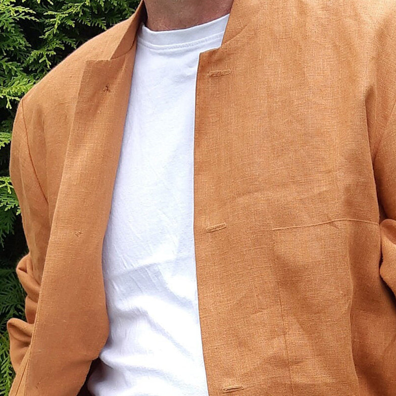 Men's Cotton and Linen Casual Baseball Collar Jacket 9893975818424