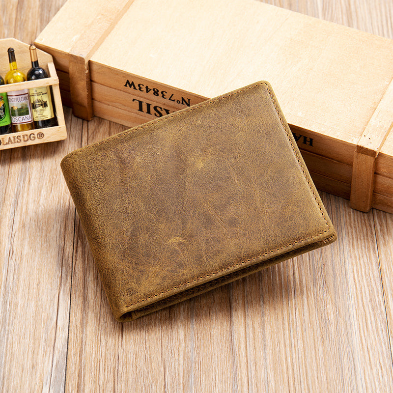 Men's Vintage Top Layer Cowhide Short Bi-Fold Wallet 9893977161912