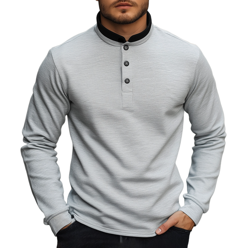 Men's Vintage Casual Henley Collar Cotton Blend Long Sleeve T-Shirt 9907263733944