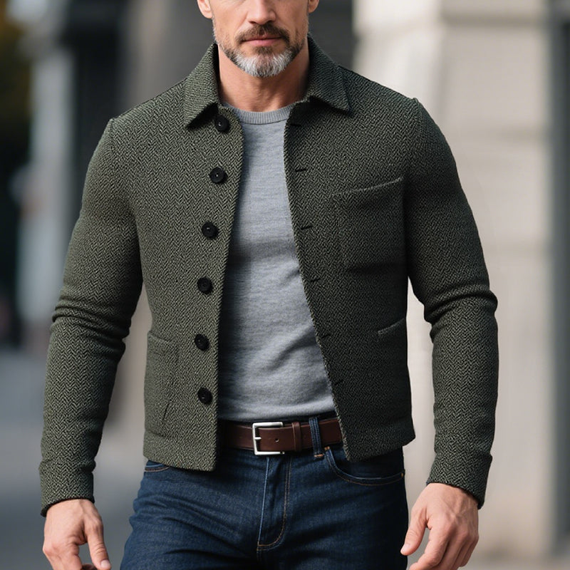 Men's Vintage Tweed Lapel Single Breasted Loose Jacket 9873519378616