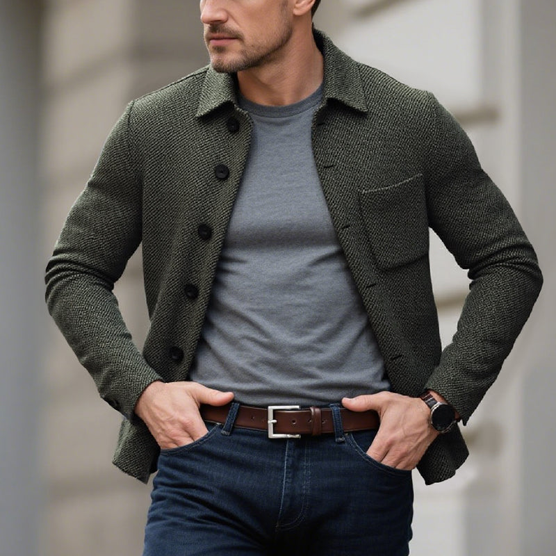 Men's Vintage Tweed Lapel Single Breasted Loose Jacket 9873519378616