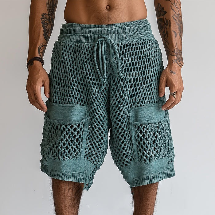 Men's Hollow Woven Beach Summer Fashionable and Comfortable Shorts 9956146675896