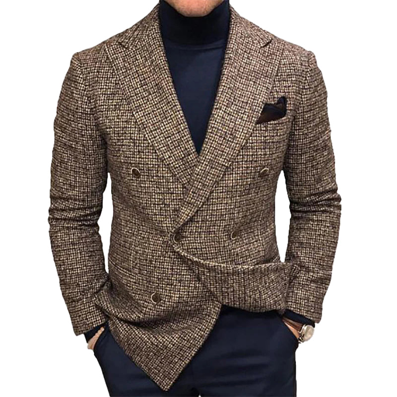 Business Plaid Notched Collar Button Pocket Long Sleeve Blazer 9888554713272