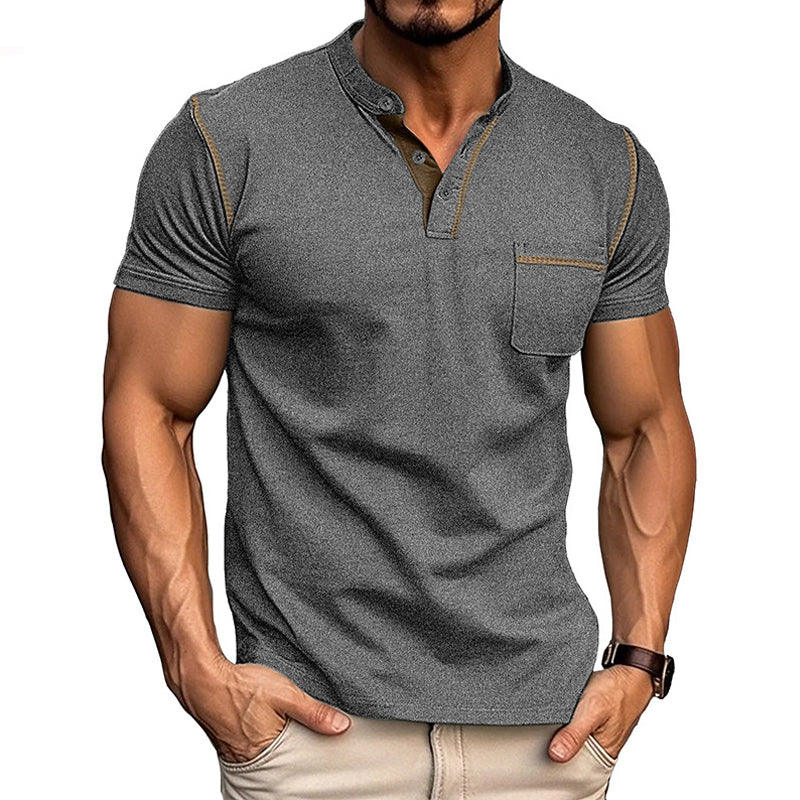 Men's Casual Colorblock Henley Collar Short Sleeve T-Shirt 9261116784824