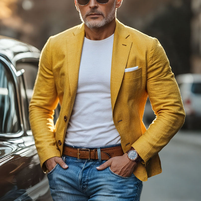 Men's Casual Linen Blended Notched Lapel Single Breasted Slim Fit Blazer 9944194089144