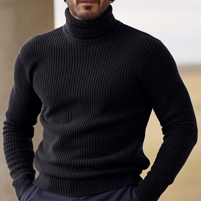Men's Pullover Solid Turtleneck Long Sleeve Ribbed Knit Thermal Stretchy Sweater 9888552157368