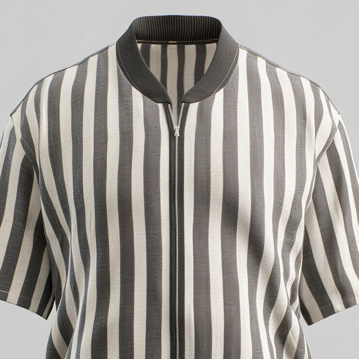 Men's Striped Stand Collar Zipper Half Sleeve Jacket 9914188726456