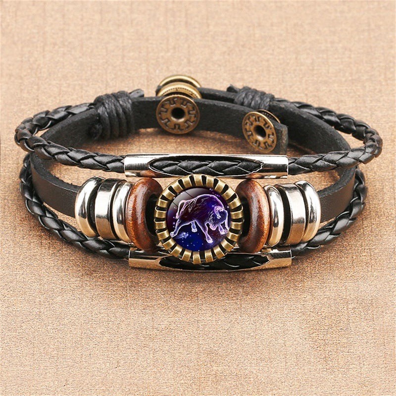 Vintage Twelve Constellations Multilayer PU Leather Bracelet 9888556613816