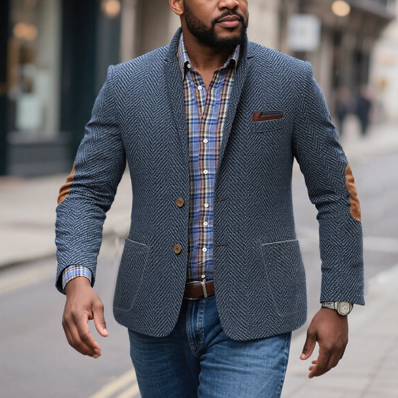 Men's Vintage Herringbone Suede 3-Pocket Casual Blazer 9888733823160