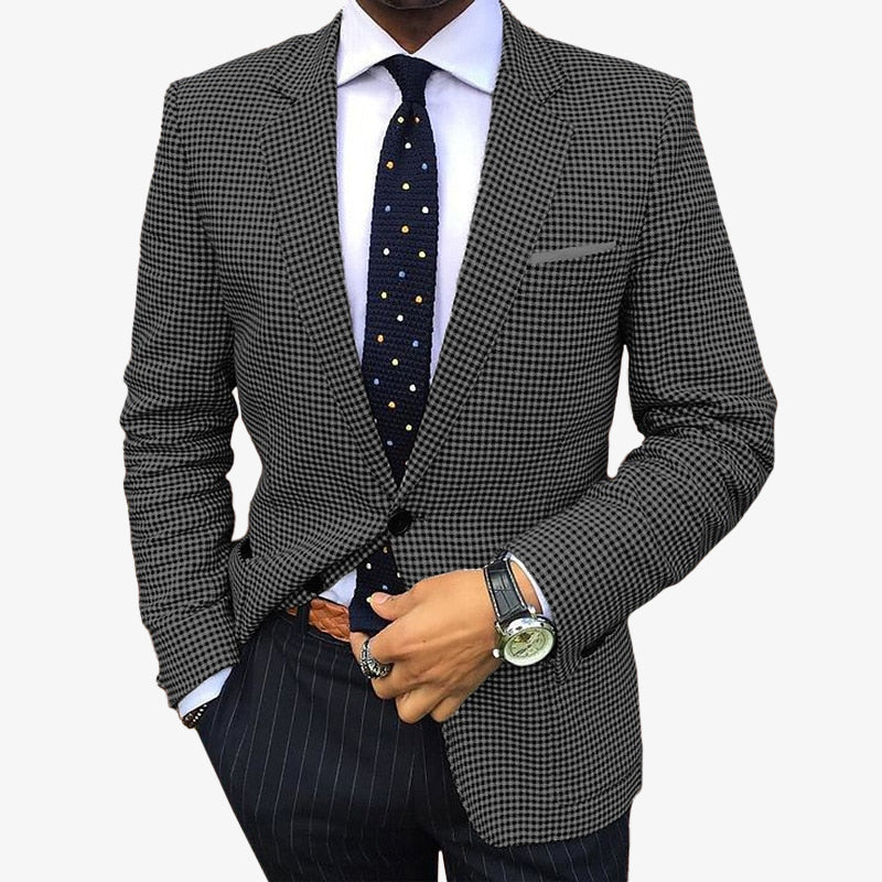 Men's Business Houndstooth Pattern Button Notch Lapel Blazer 9888556023992