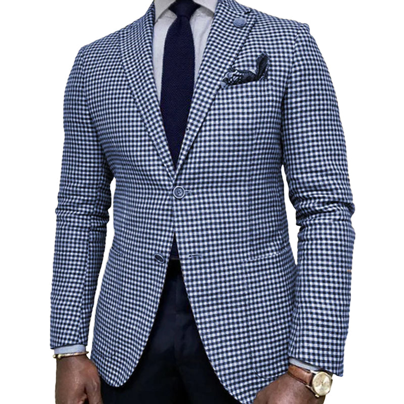 Business Casual Notch Lapel Chest Pocket Single Breasted Plaid Blazer 9888553238712