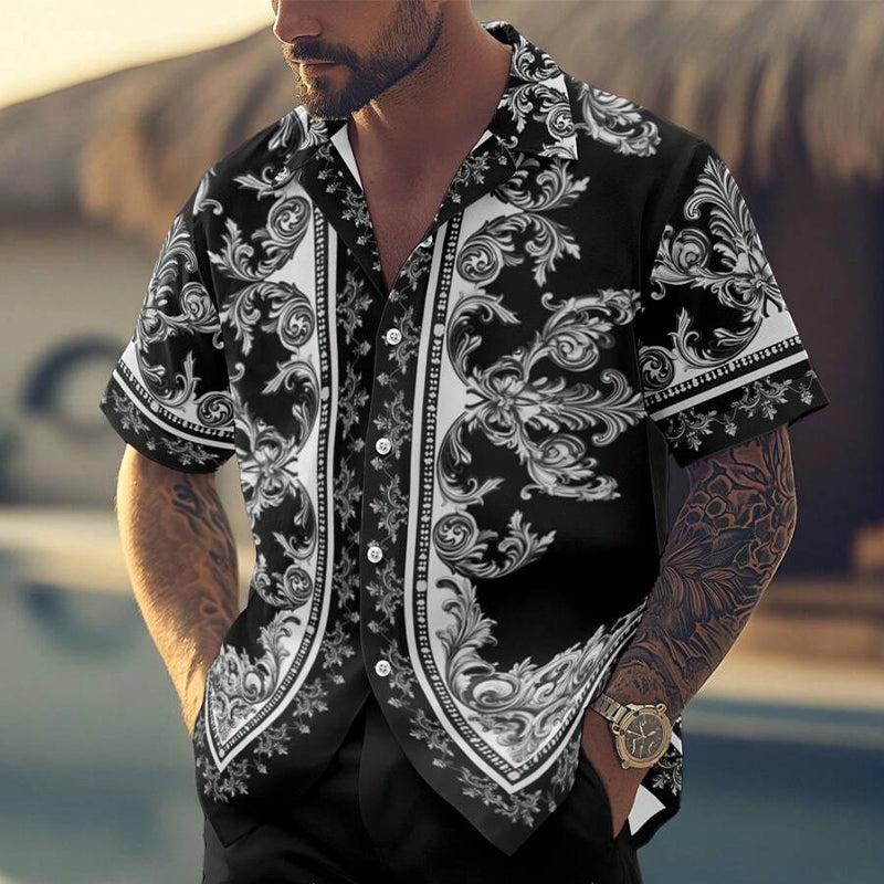 Men's Vacation Cashew Flower Print Short-sleeved Shorts Two-piece Set 9918989566136