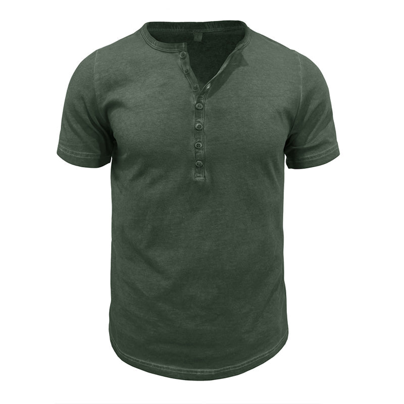 Men's Vintage Washed Short Sleeve Button T-Shirt 9903254110392