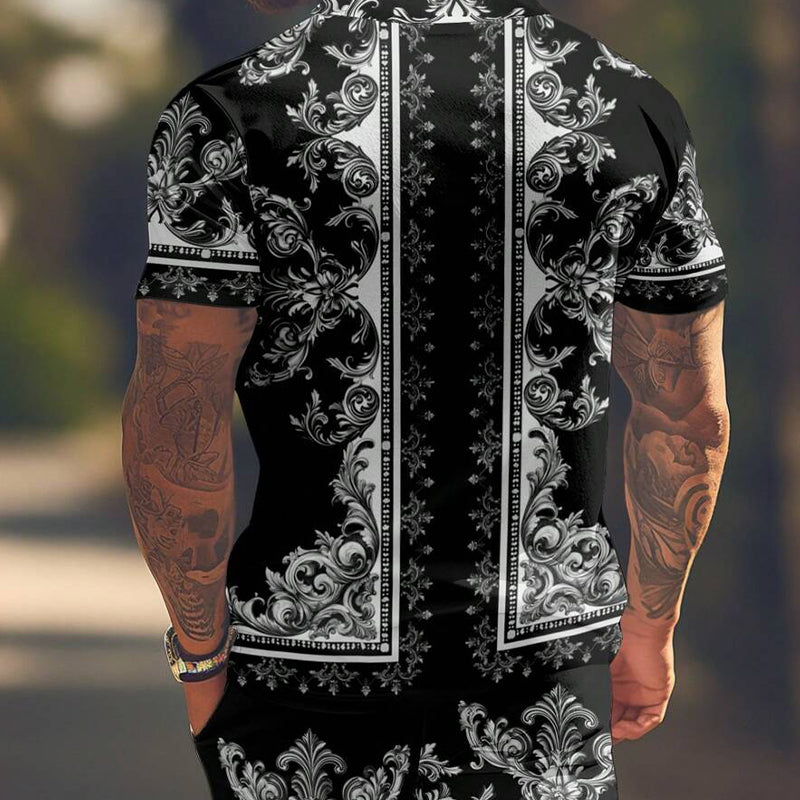 Men's Vacation Cashew Flower Print Short-sleeved Shorts Two-piece Set 9918989566136
