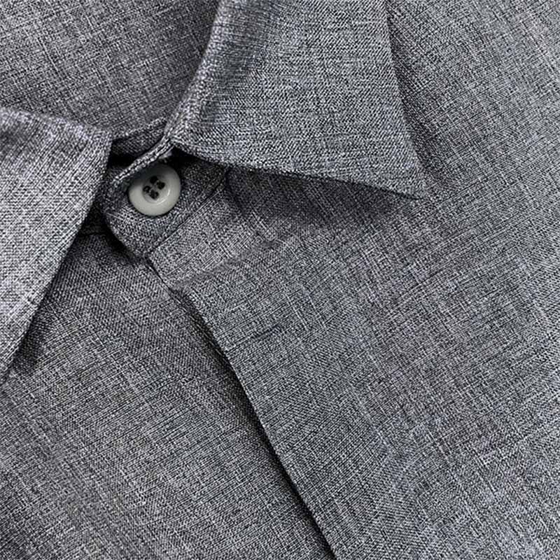 Men's Solid Color Lapel Cotton Linen Short Sleeve Shirt 9261774897336