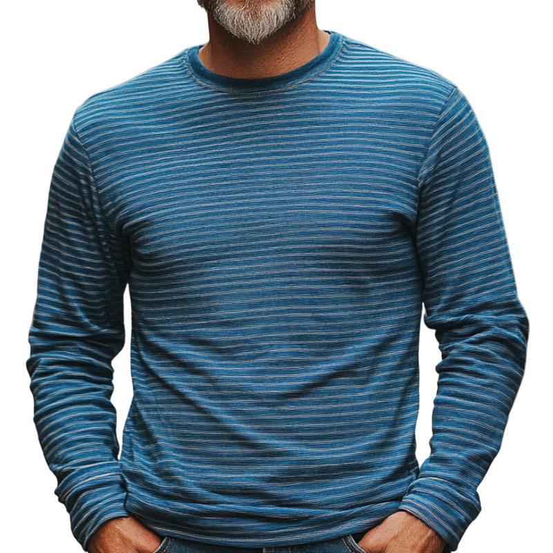 Men's Retro Striped Crew Neck Long Sleeve T-Shirt 9891529294008