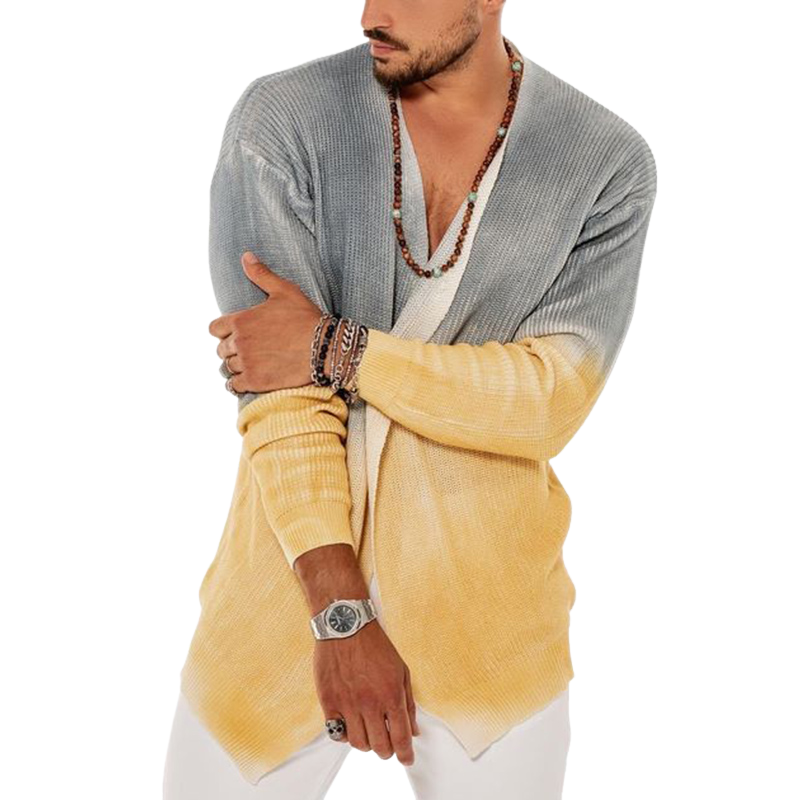 Men's Casual Colorblock Mid-length Buttonless Knitted Cardigan 9901327384760