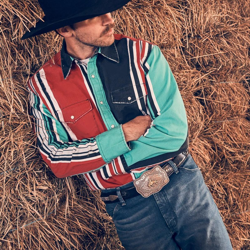 Men's Retro Casual Western Style Vertical Striped Long Sleeve Shirt 9903260729528