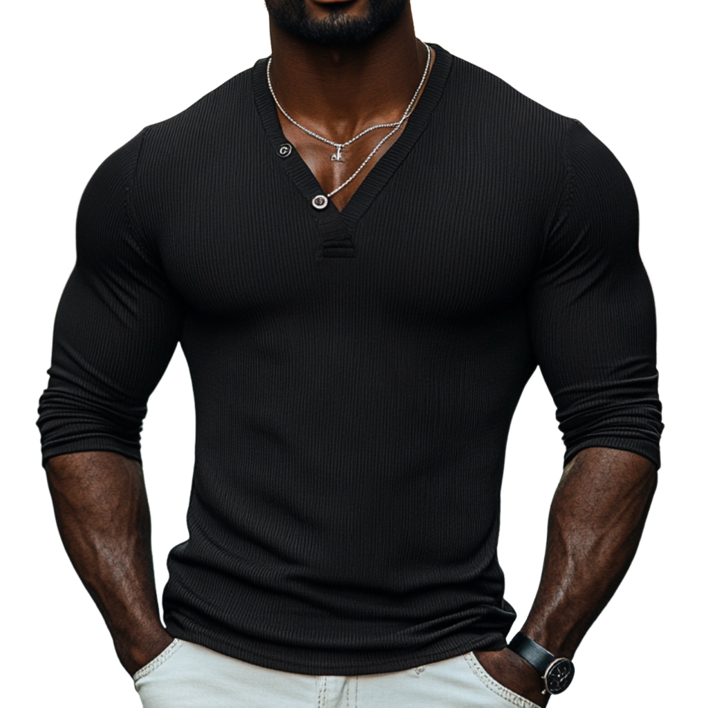 Men's Casual Cotton Blend Sripe V-Neck Slim Fit Long Sleeve T-Shirt 9892049977528