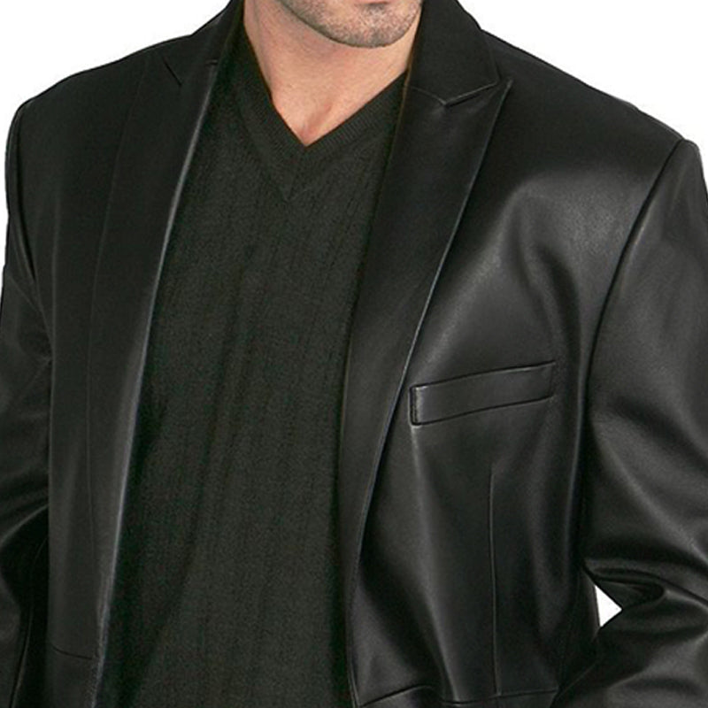 Men's Casual Loose Fit Black Leather Blazer 9905396842680