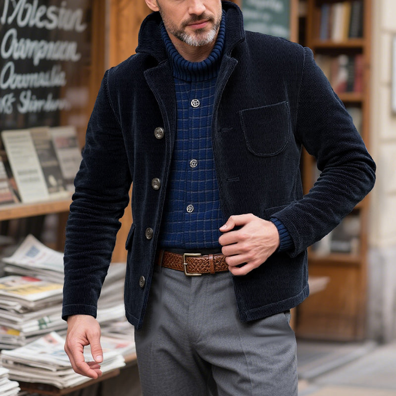Men's Retro Corduroy Single-Breasted Short Jacket 9266615025848