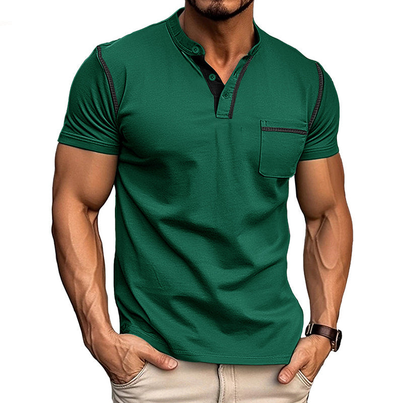 Men's Casual Colorblock Henley Collar Short Sleeve T-Shirt 9261116784824