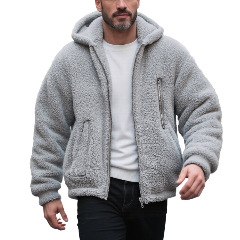 Men Fashion Lambswool Warm Multi-Pocket Hooded Coat 9261109313720