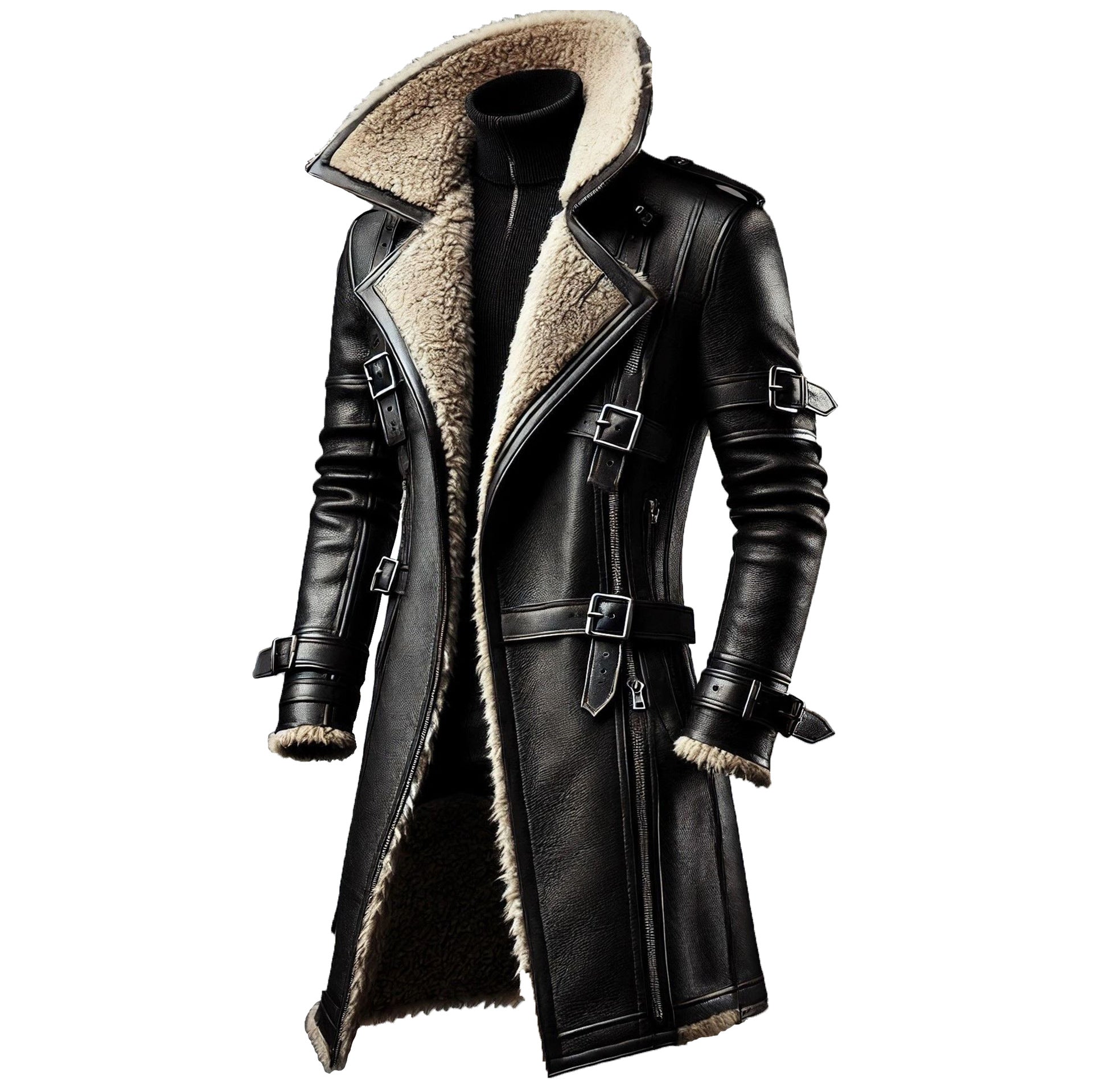 Men's Casual Leather Solid Color Warm Coat 9884520022200