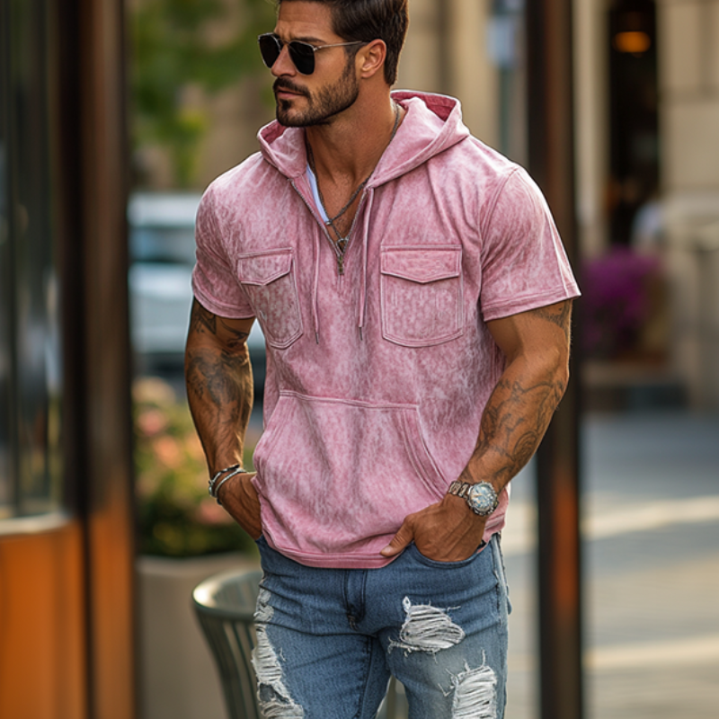 Men's Stylish Classic Casual Multi-pocket Suede V-neck Zipper Hoodie 9903258861752