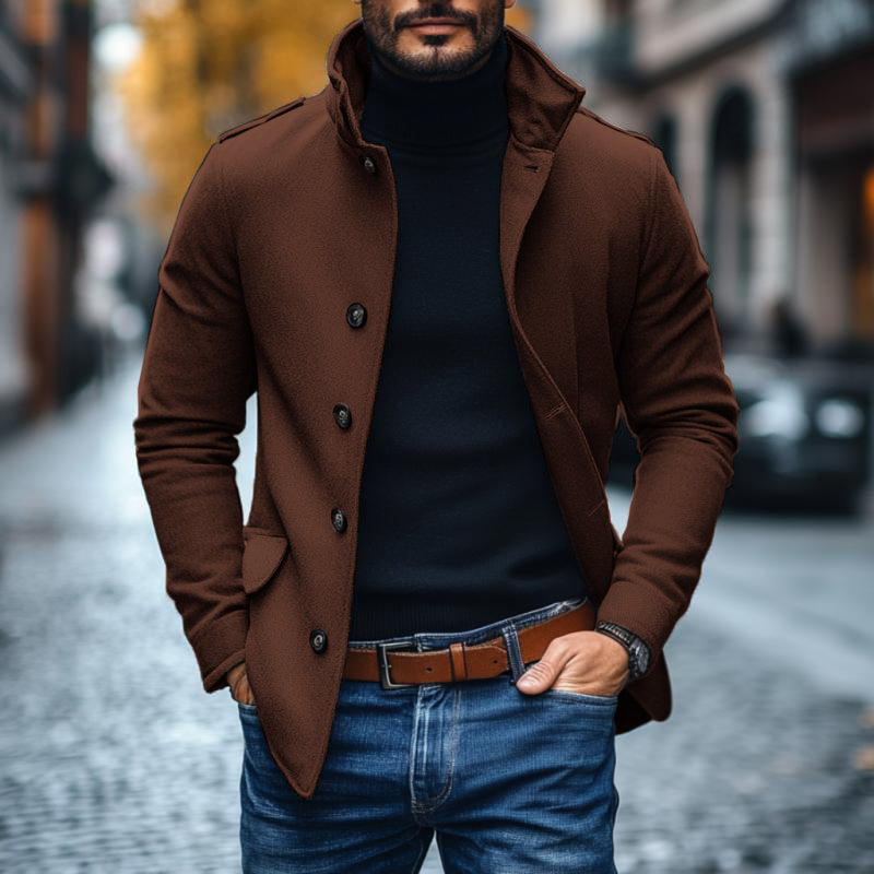 Men's Casual Wool Blend Lapel Single-breasted Slim Short Coat 9261102334136