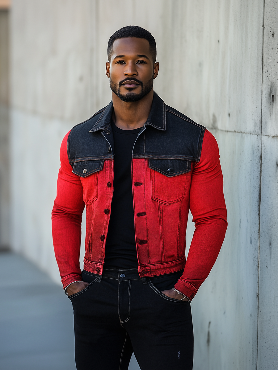 Stylish Contrast Color Stitching Denim Jacket 9904640426168