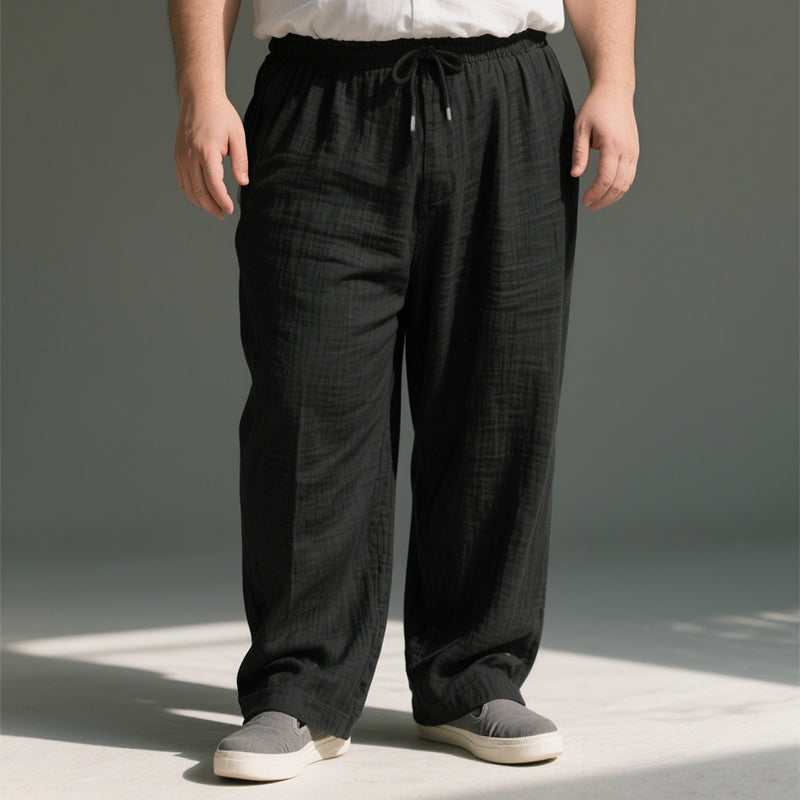 Men's Solid Color Loose Cotton And Linen Elastic Waist Casual Pants 9901320143032